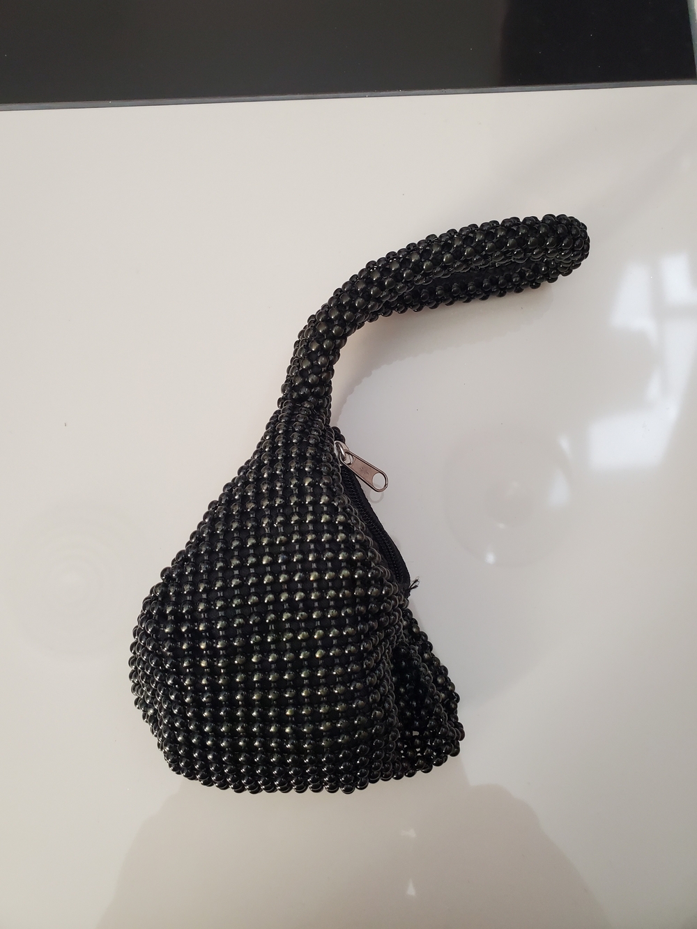 Women Black Beaded Clutches Triangle Handbag Cocktail Wedding Party Bag 6.0 inch